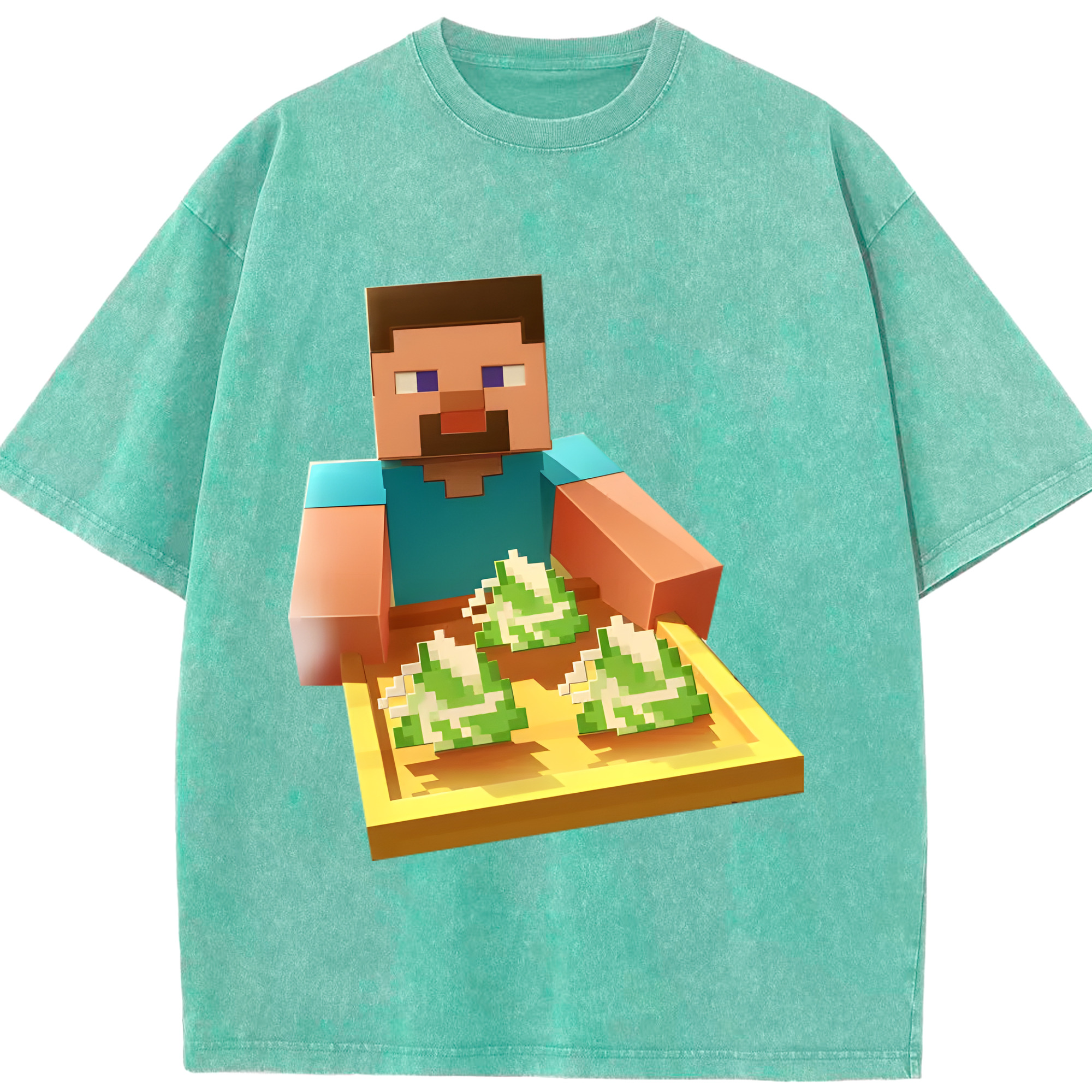 （画像用） マインクラフト ブロックの世界 Minecraft MC Block world 綿100% ヴィンテージ風 半袖Tシャツ（フロントプリント）